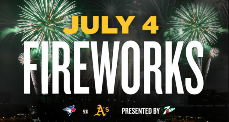 Independence Day celebration in San Francisco - A's Fireworks and Drone Light Shows