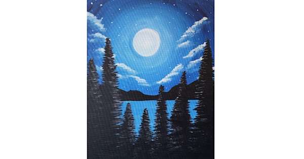Paint and Sip Blue moonrise painting event at Brick and Barrel in Lincoln