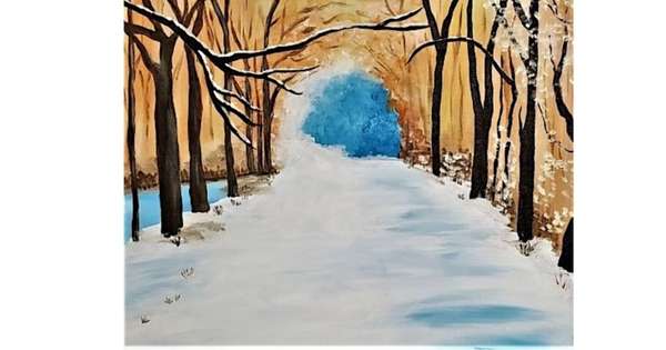 Paint and sip this beautiful “Winter Walk” Painting at Cool River Pizza. (1)