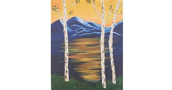 Sip and paint this fun Birch Trees Painting at The Green Room Social Club