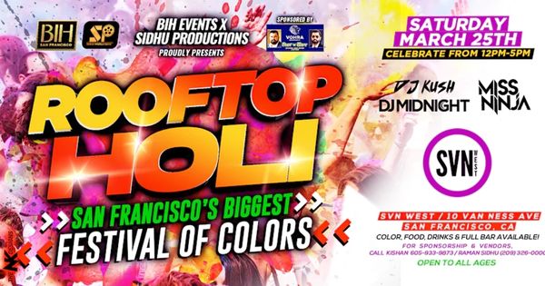 Rooftop Holi Music Festival in San Francisco on March 25th