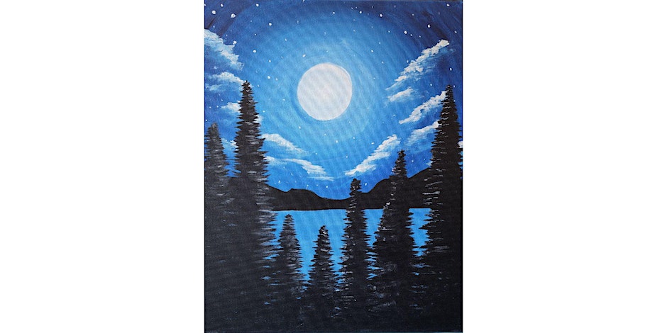 Blue Moonrise, paint and sip painting event
